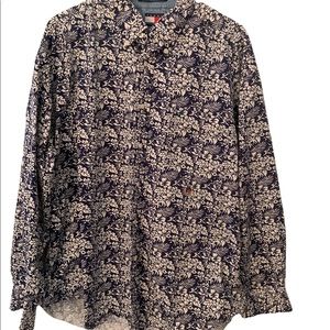 - Tommy Hilfiger Blue And White Hawaiian Button Down Crest Long Sleeve Shi…